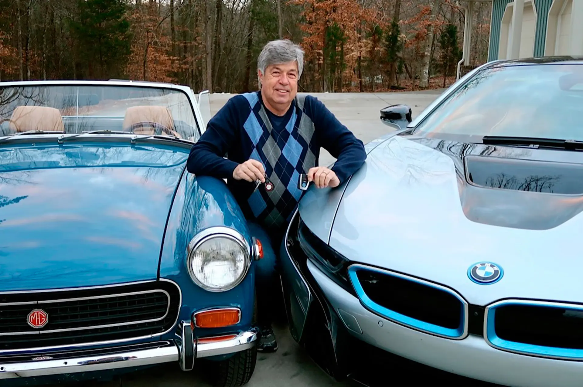 Mike Joy with 2016 BMW i8 and 1972 MG Midget 02